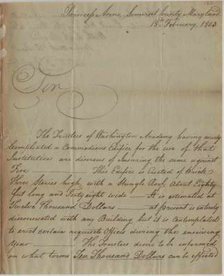 Letter, L.D. Teackle in Maryland to Secretary of the Insurance Company of North America, 1803 Feb.15