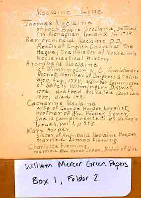 William Mercer Green Papers Box 1 Folder 2 Biographical Data Document 3