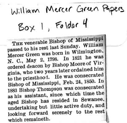 William Mercer Green Papers Box 1 Folder 4 Clippings Document 47