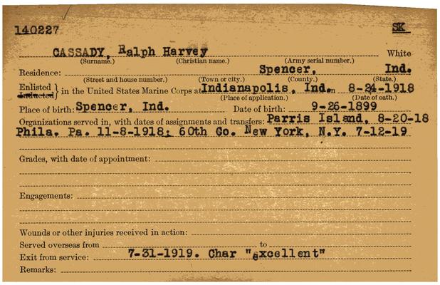 Indiana WWI Service Record Cards, Army and Marine Last Names "CAS - CED"
