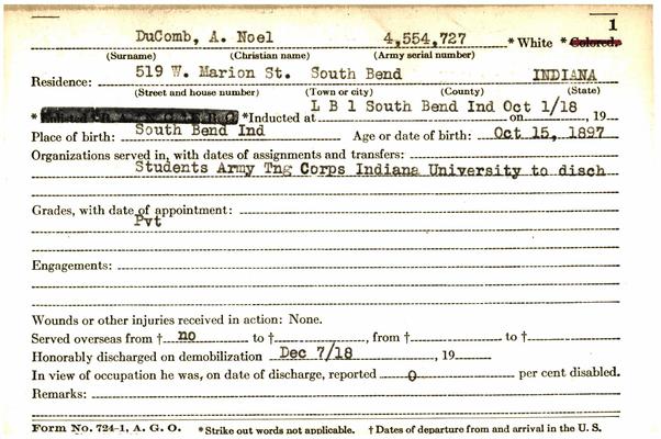 Indiana WWI Service Record Cards, Army and Marine Last Names "DRU - DUM"