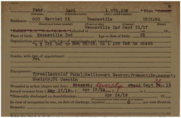 Indiana WWI Service Record Cards, Army and Marine Last Names "FAV - FER"
