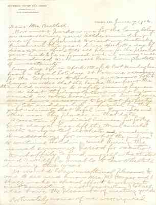 W. B. Wallace to Mrs. Wallace M. Bartlett re: 1906 earthquake, 1906-06-07