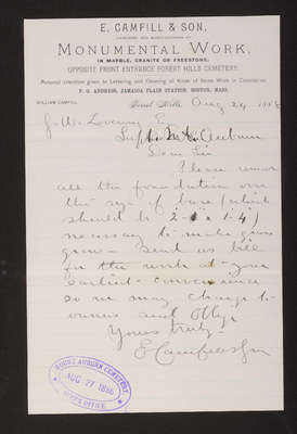 1888-08-24 Letter: Camfill to Lovering 1831.018.004-023