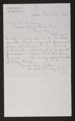 1892-02-29 Letter from Bowker, Torrey & Co. to Superintendent Lovering, 1831.018.004-015