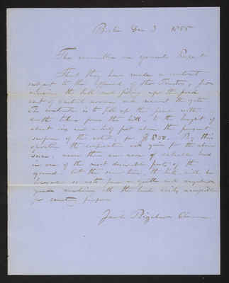 1855-12-03 Trustee Committee on Grounds: Report, Filling in Garden Pond, 1831.033.003-012