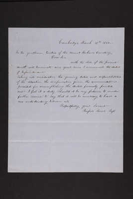 1850-03-12 Letter: Superintendent Rufus Howe to Trustees, 1831.018.001-005