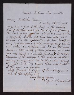 1853-11-01 Letter: Superintendent Rufus Howe to Henry M. Parker, 1831.018.001-009