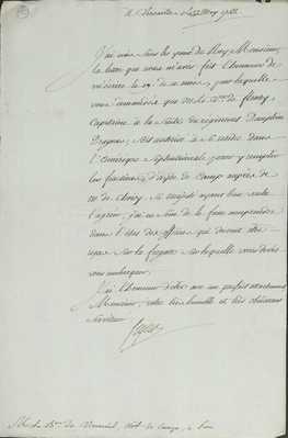 No. 10a: Lettre Ségur à B de V - Embarq. Vicomte de Fleury - 1782/05/22