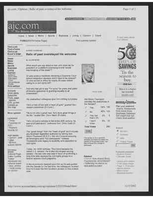 Article- "Relic of Past Overstayed His Welcome " concerning Strom Thurmond of South Carolina, 2002 December 5