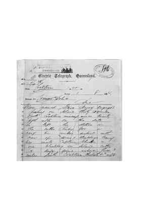 QSA847127 1884 Telegram from M Joseph to David Seymour 1 August, In letter 84:5406 Colonial Secretarys Office In Letters DR78016