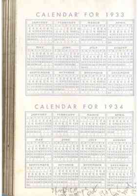 1933 and 1934 Calendar