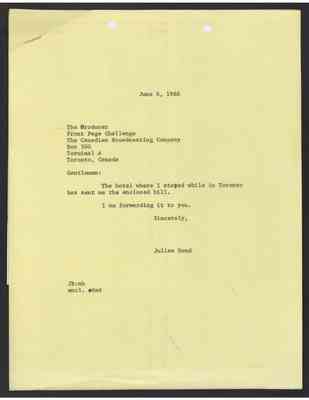 From Julian Bond to Canadian Broadcasting Company, 6 June 1968
