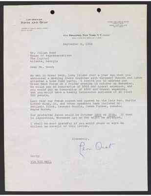 To Julian Bond from Leon Quat, 6 September 1968