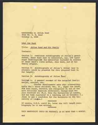 (Carbon Copy) To Julian Bond from Dr. Horace Mann Bond, 2 Oct 1968