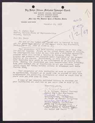 To Julian Bond from J. H. Calhoun, et. al, 15 Dec 1968, with Bond's draft response