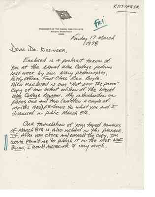 Letter from James B. Stockdale to Henry Kissinger, 1978 Mar 17