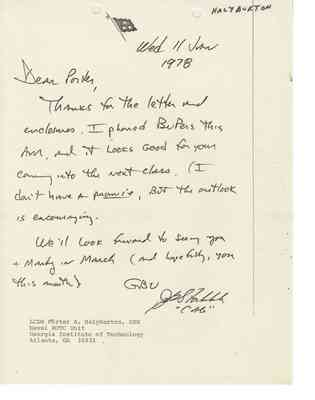 Letter from James B. Stockdale to Porter A. Halyburton, 1978 Jan 11