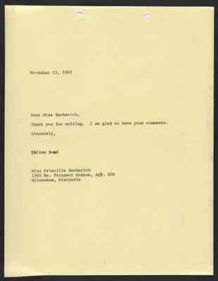 From Julian Bond to Priscilla Berberich, 13 Nov 1969