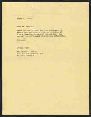From Julian Bond to Hosea Martin, 12 Mar 1970