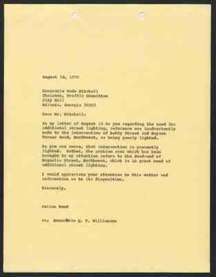 From Julian Bond to Hon. Wade Mitchell, 18 Aug 1970