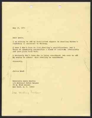 From Julian Bond to Hon. Louis Martin, 13 May 1971