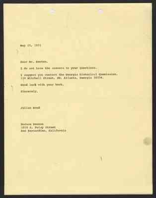 From Julian Bond to Horace Benton, 25 May 1971