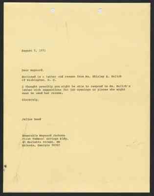 From Julian Bond to Hon. Maynard Jackson, 3 Aug 1971