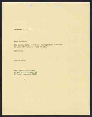 From Julian Bond to Hon. Maynard Jackson, 1 Dec 1971