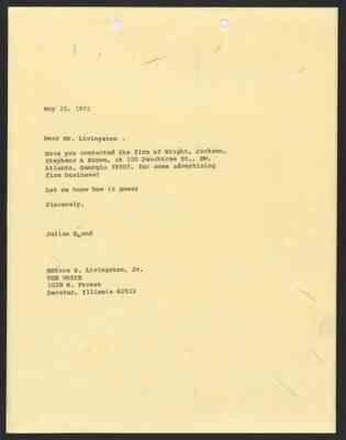 From Julian Bond to Horace Livingston, Jr., 22 May 1972