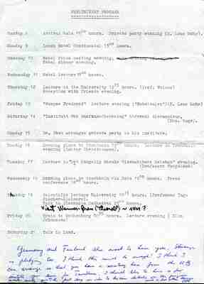 Itinerary for Linus and Ava Helen Pauling's Nobel trip to Norway. December 1963. (1963h2.2)