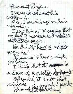 Notes by Linus Pauling on Ronald Reagan. 1980s. (corr328.2-lpnotes)