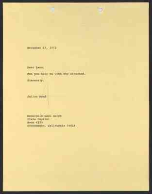 From Julian Bond to Hon. Leon Ralph, 17 Nov 1972