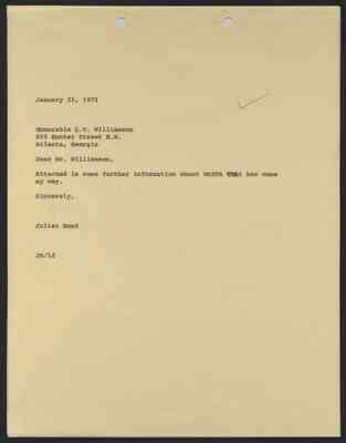 From Julian Bond to Hon. Q. V. Williamson, 23 Jan 1973