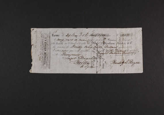 1856-05-24 Adams Statue: Shipping Invoice from Pakenham Hooker & Co. and Randolph Rogers (page 1)