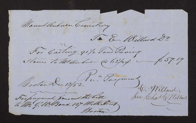 1853-12-12 Washington Tower Invoice: E. Willard (recto)