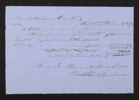 1853 Washington Tower Invoice: Whitcher, Sheldon & Co., 2021.006.005