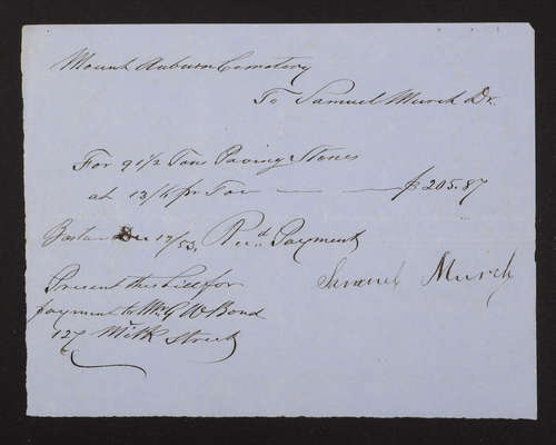 1853-12-12 Washington Tower Invoice: Samuel Murch (recto)