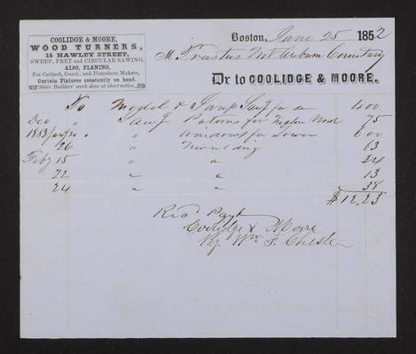 1852-06-25 Washington Tower Invoice: Coolidge & Moore (recto)