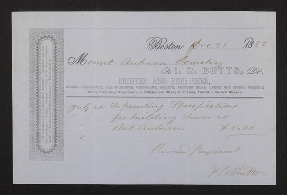 1852-12-31 Washington Tower Invoice: I. R. Butts (recto)