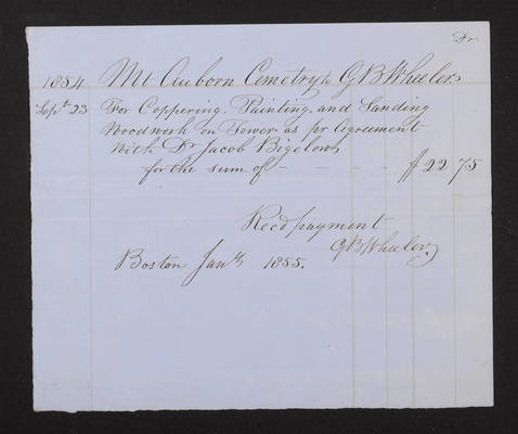 1855-01 Washington Tower Invoice: G. B. Wheeler, 2021.006.006