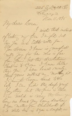 Letter from Caroline K. Sherman to "Cousin", Nov. 11, 1895