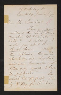 Letter: C. W. Folsom to Mr. Lovering, 1879 (page 1)