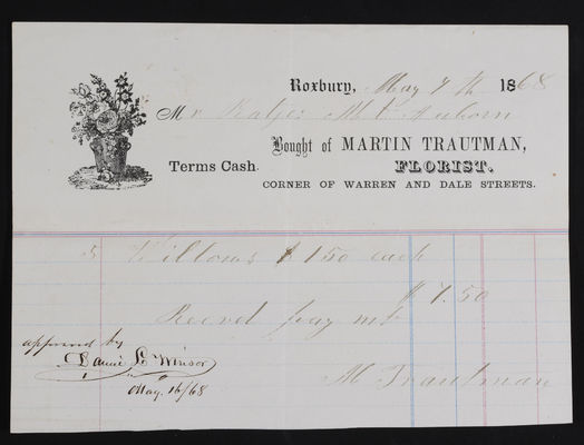 Horticulture Invoice: Martin Trautman, Florist, 1868 (recto)
