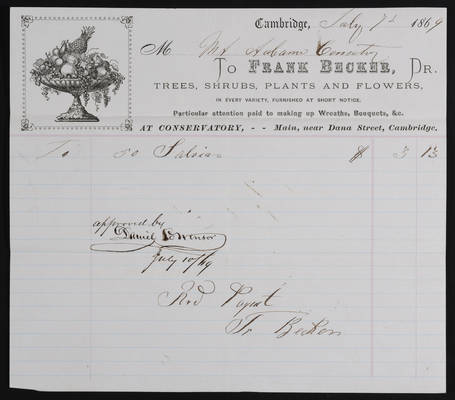Horticulture Invoice: Frank Becker, 1869  July 7 (recto)
