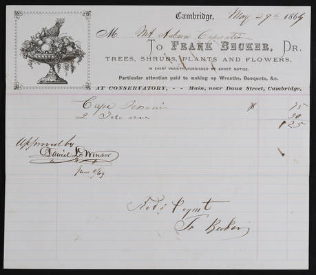 Horticulture Invoice: Frank Becker, 1869 May 29 (recto)