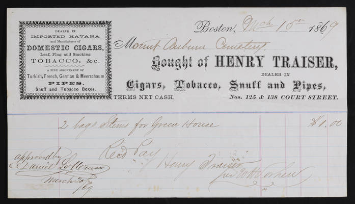Horticulture Invoice: Henry Traiser, 1869 (recto)