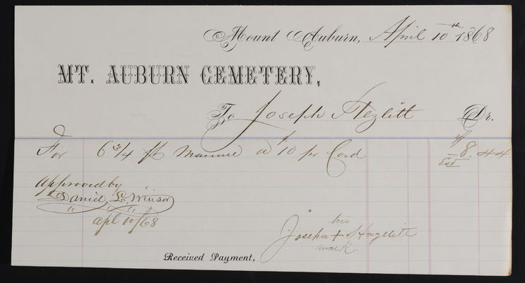 Horticulture Invoice: Joseph Hazlitt, 1868 April 10 (recto)