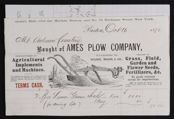 Horticulture Invoice: Ames Plow Company, 1872 October 16