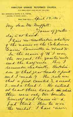 Charles B. Chapin to James Hugh Moffatt